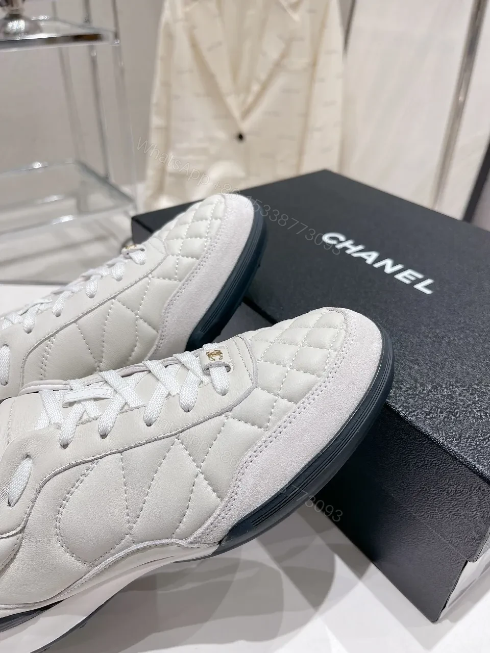 View 3 of Quilted White High-Top Sneakers, Luxe Comfort, Designer-Inspired