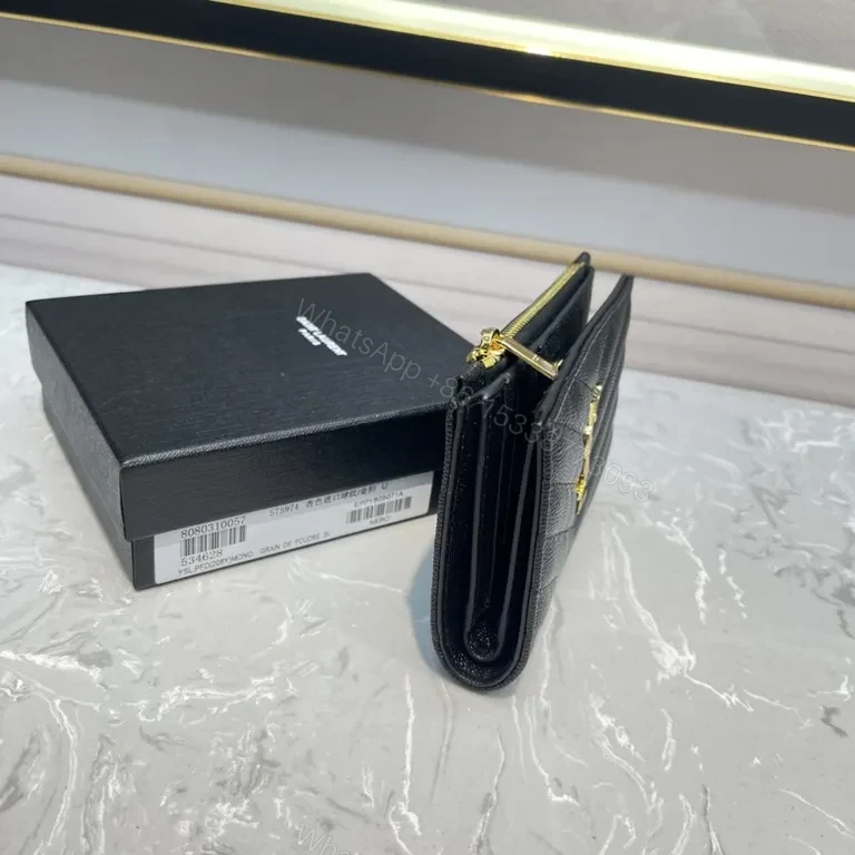 View 8 of Chic Quilted Calfskin Wallet â€“ YSL Gold Logo Compact