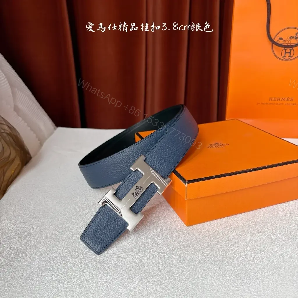 Blue Leather Belt with H Buckle – Premium Everyday Luxury Belt — view 1
