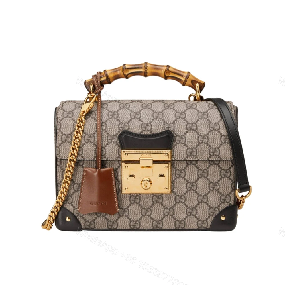 Gucci Padlock Bamboo Handle GG Supreme Handbag Brown 25Cm — view 1