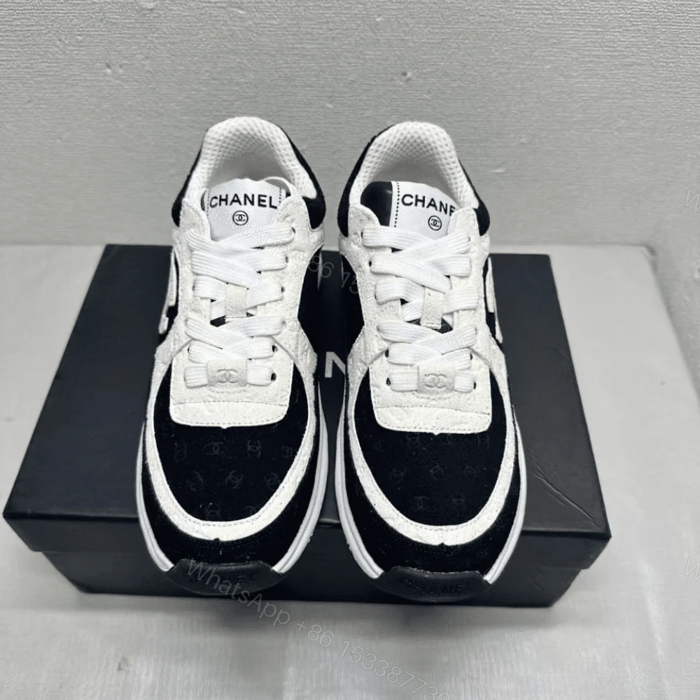 View 3 of Chanel Printed Suede Calfskin Sneakers White And Black G39230 X56653 94305