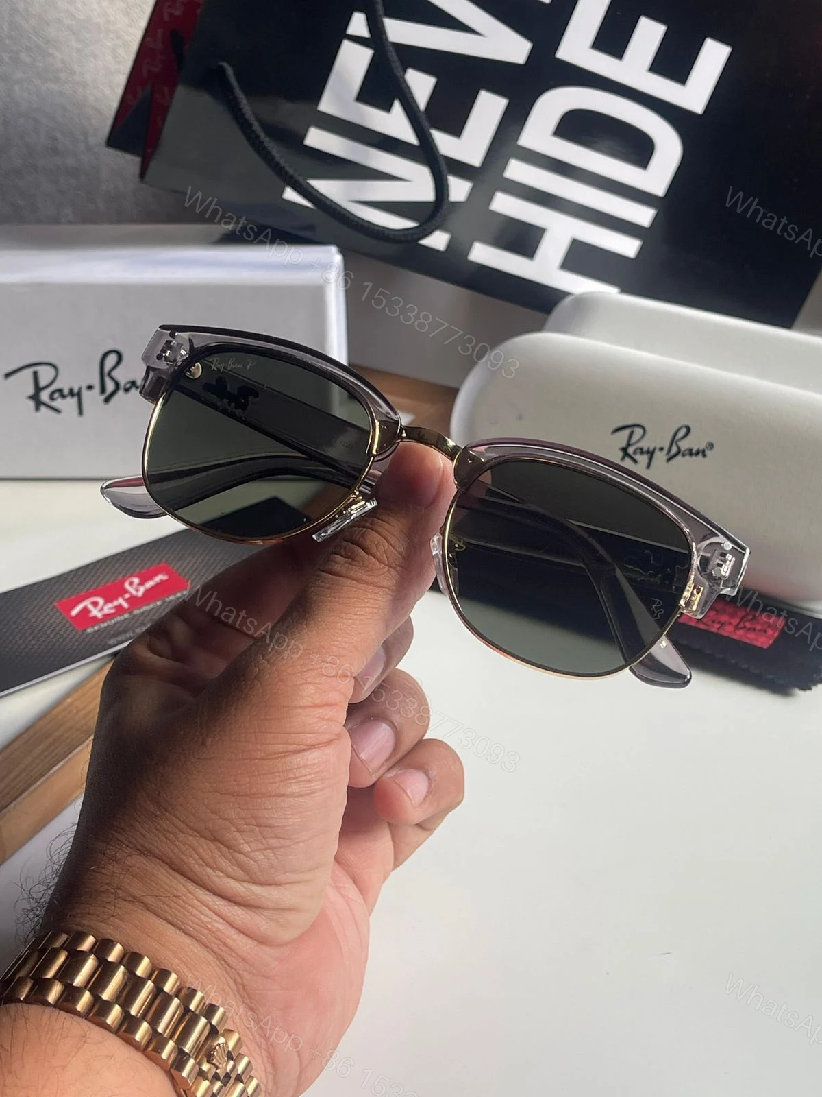 View 8 of Ray-Ban Clubmaster Black-Dark Polarized Metal
