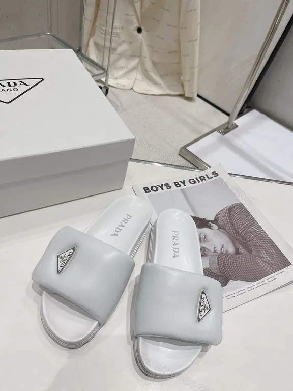 View 2 of Prada-Inspired White Leather Slide: Minimal Comfort