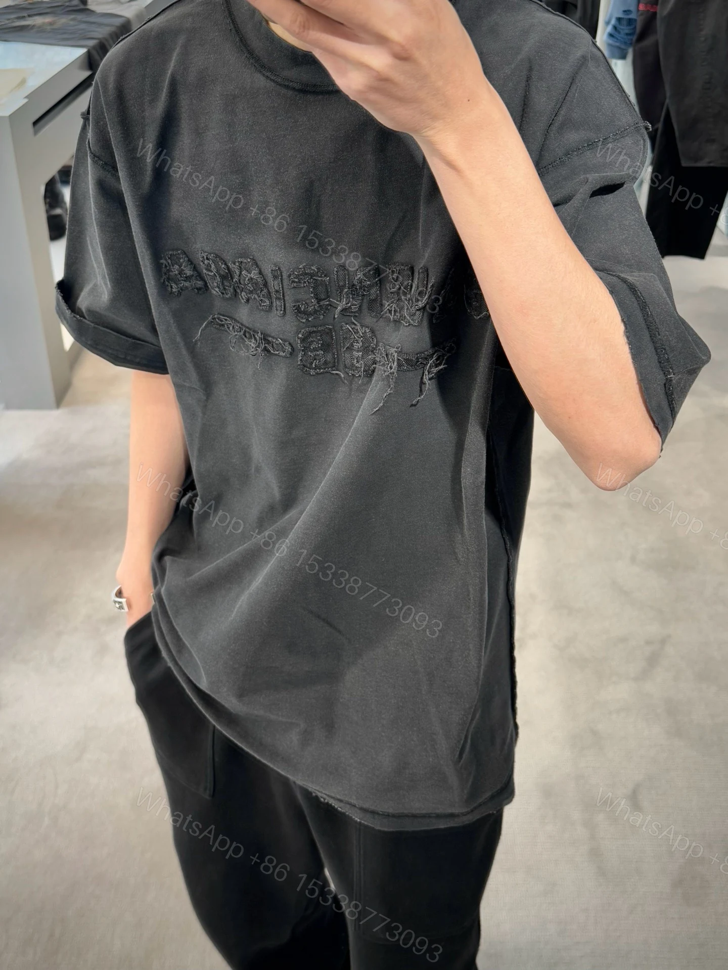 View 10 of Balenciaga Clothes 25SS Patch Embroidered Slogan Washed Short-Sleeve T-Shirt