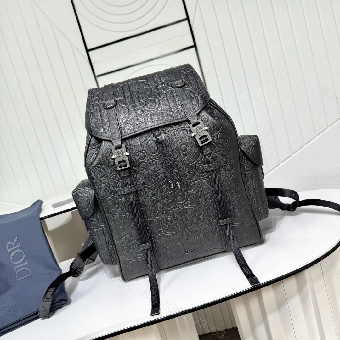 Dior A貨 雙扣設計皮革後背包 男士潮流大容量雙肩包 — view 1