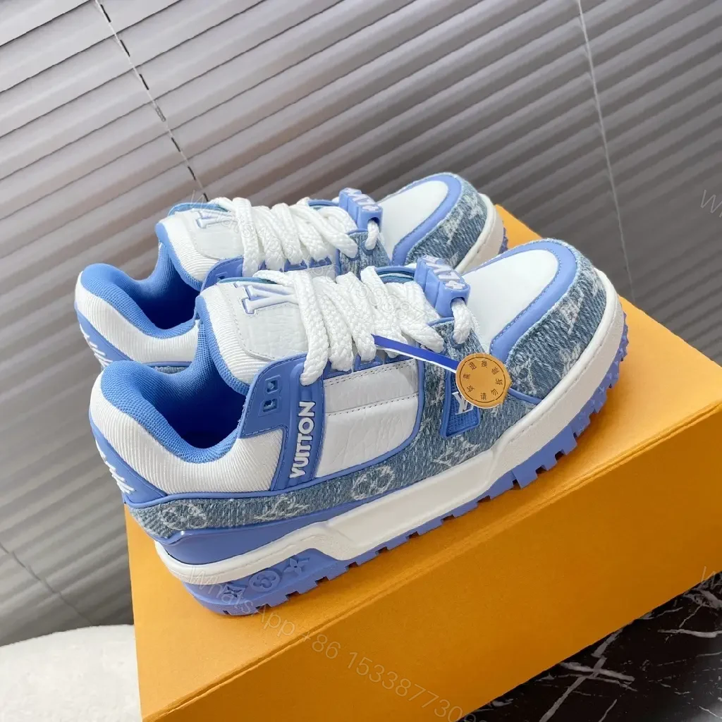 View 5 of Lightweight Luxe Platform Sneakers: White & Ice Blue, Designer-Inspired