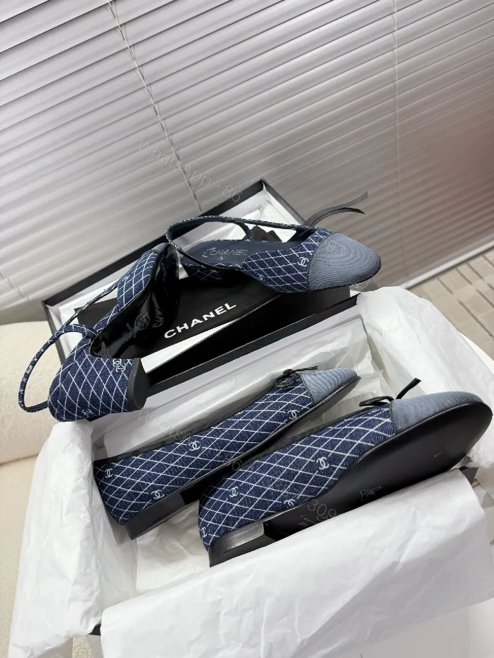 View 4 of Textured Denim-Pattern Pumps with Signature Details