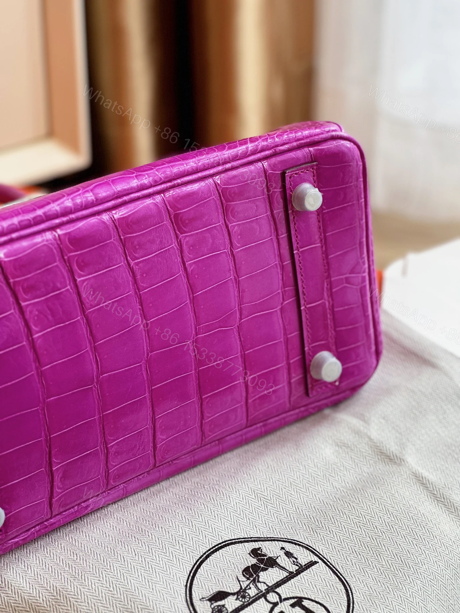 View 2 of Hermes Birkin 25 Purple Genuine Crocodile Leather Palladium Hardware