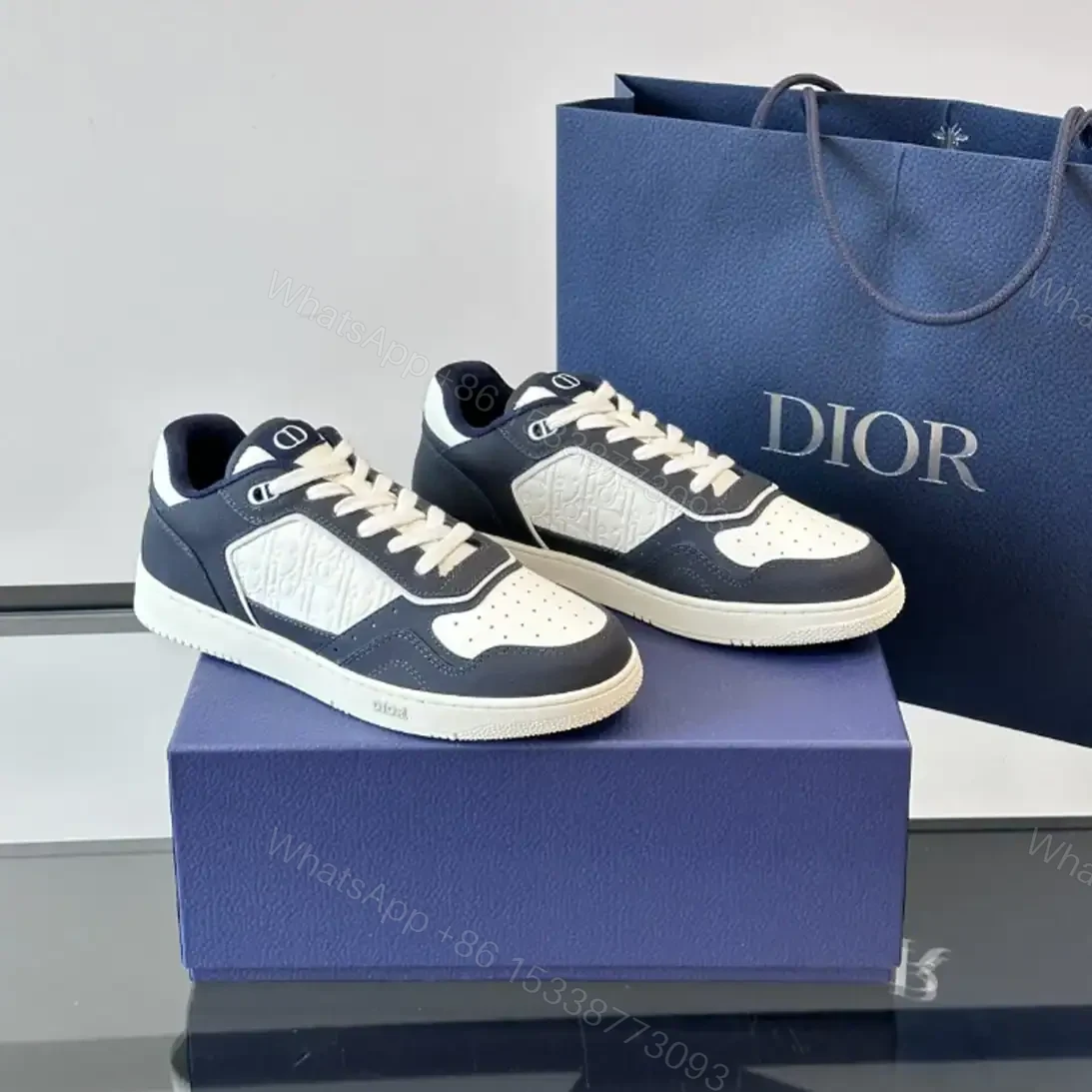 View 7 of DIOR B27 UPTOWN LOW-TOP SNEAKERS NAVY BLUE AND WHITE GRAINED CALFSKIN WITH WHITE GRAVITY LEATHER – CD222