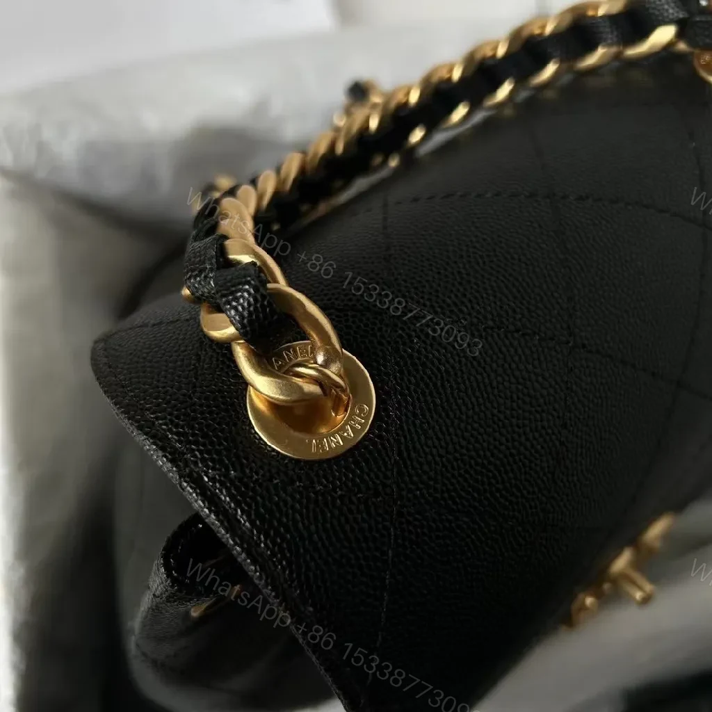 View 7 of Black Faux Leather Mini Backpack with Gold Chain Interlock