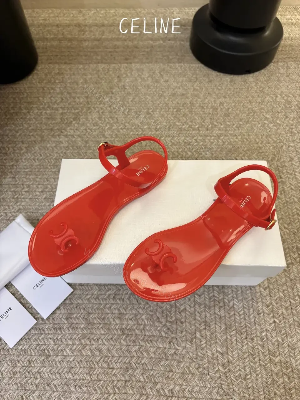 View 4 of Red Patent Jelly Sandals Celine Style Statement Feature Sandal Product