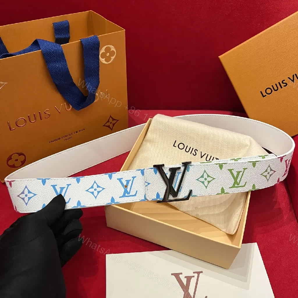 Color-Forward Leather Belt with Rainbow Monogram Buckle — view 1