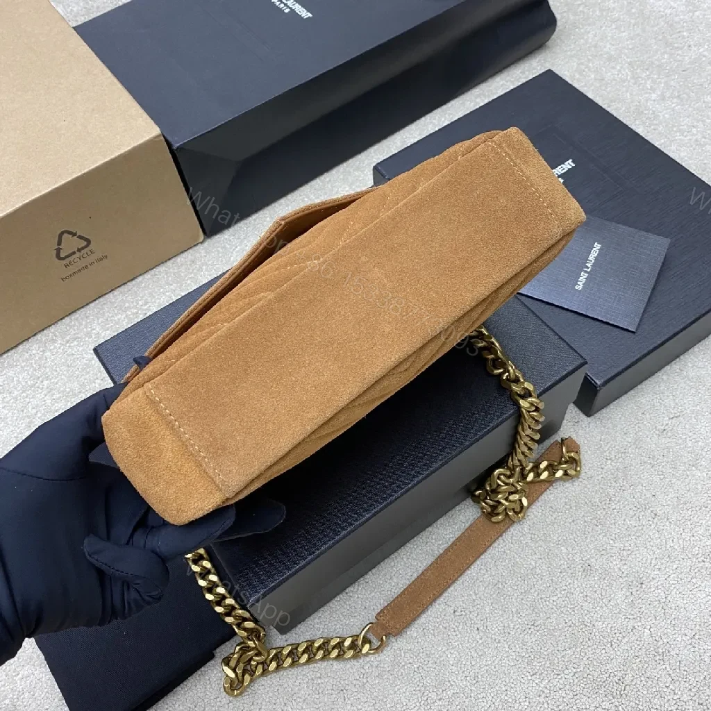 View 6 of Brown Suede Envelope Bag - Chevron Texture, Gold Hardware, Crossbody