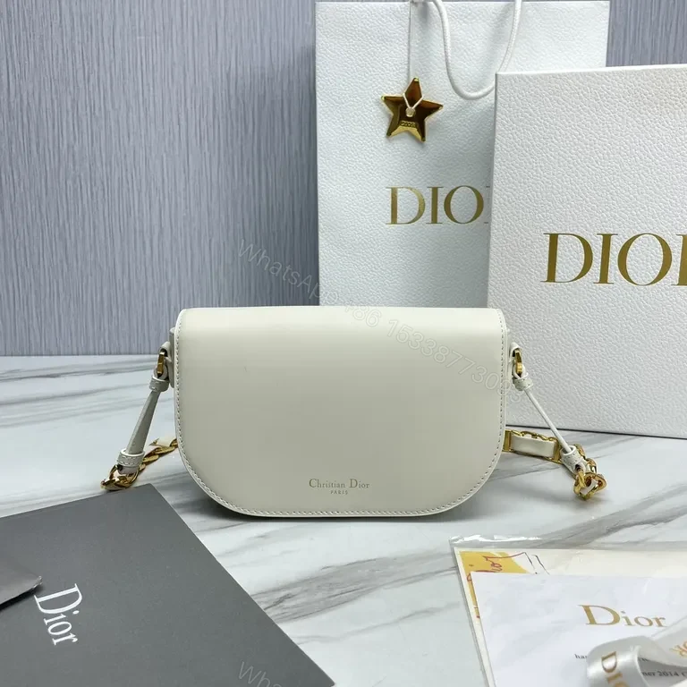 View 9 of Minimalist Dior Soft-Curve Bag: White Leather, Gold Hardware, Luxe Compact Crossbody