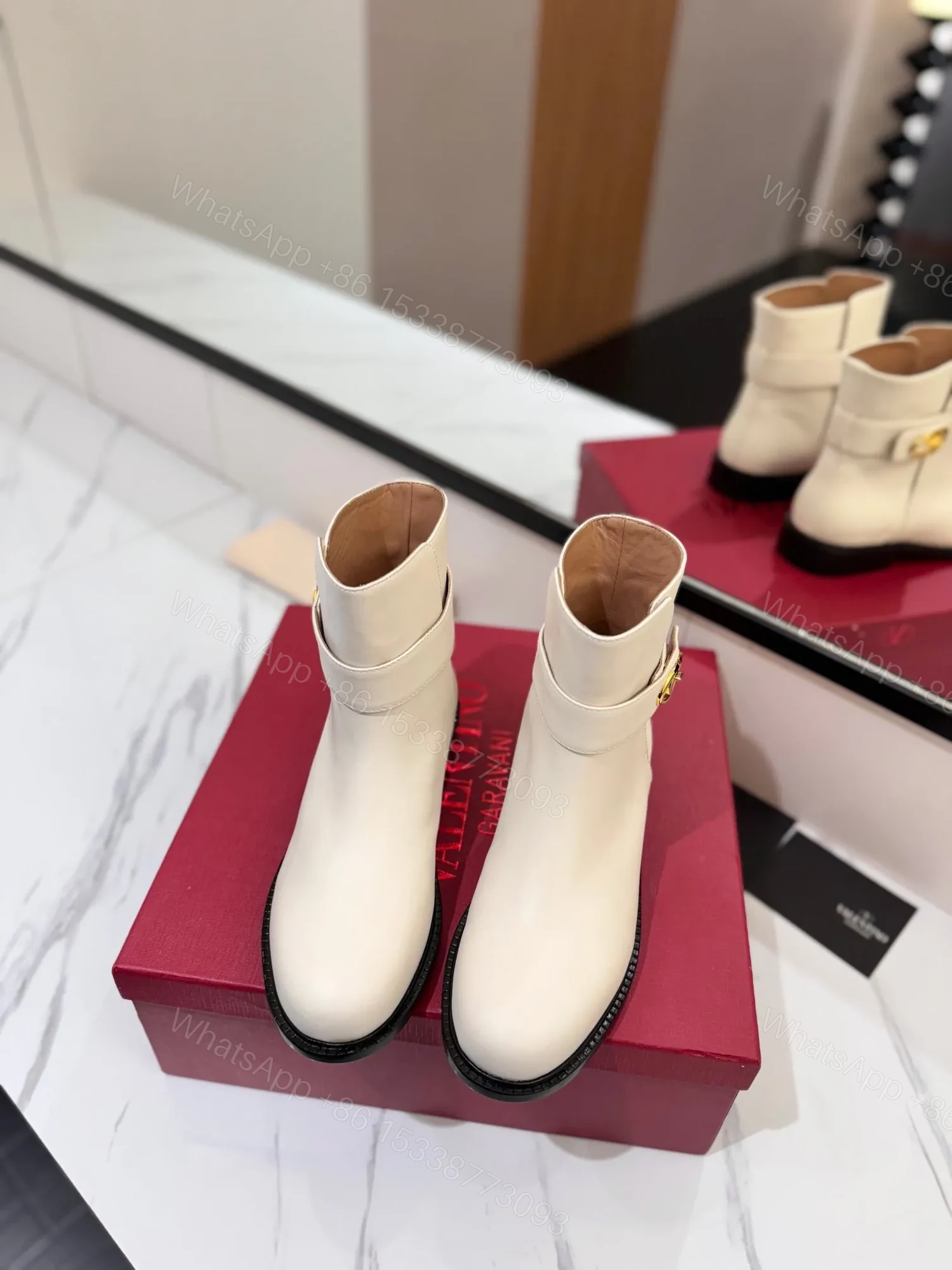 View 4 of Valentino Women Ivory Leather Ankle Boots