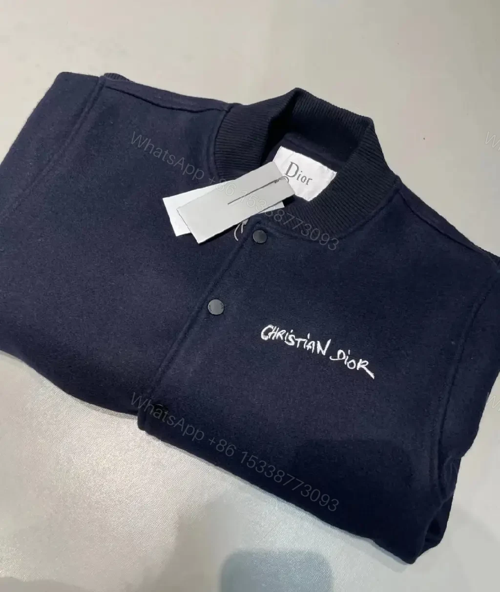 View 6 of Navy Wool-Blend Varsity Bomber with Discreet Embroidery