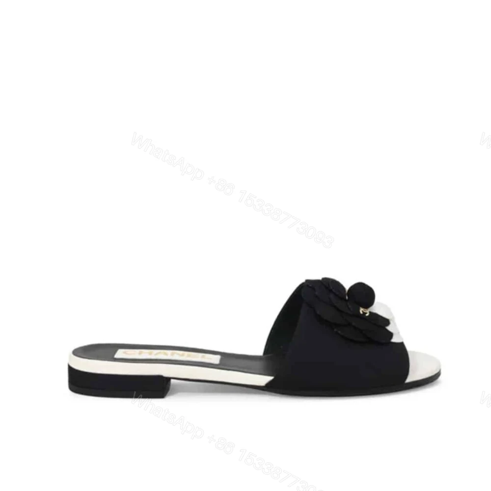 Chanel Camellia Slides Black White — view 1