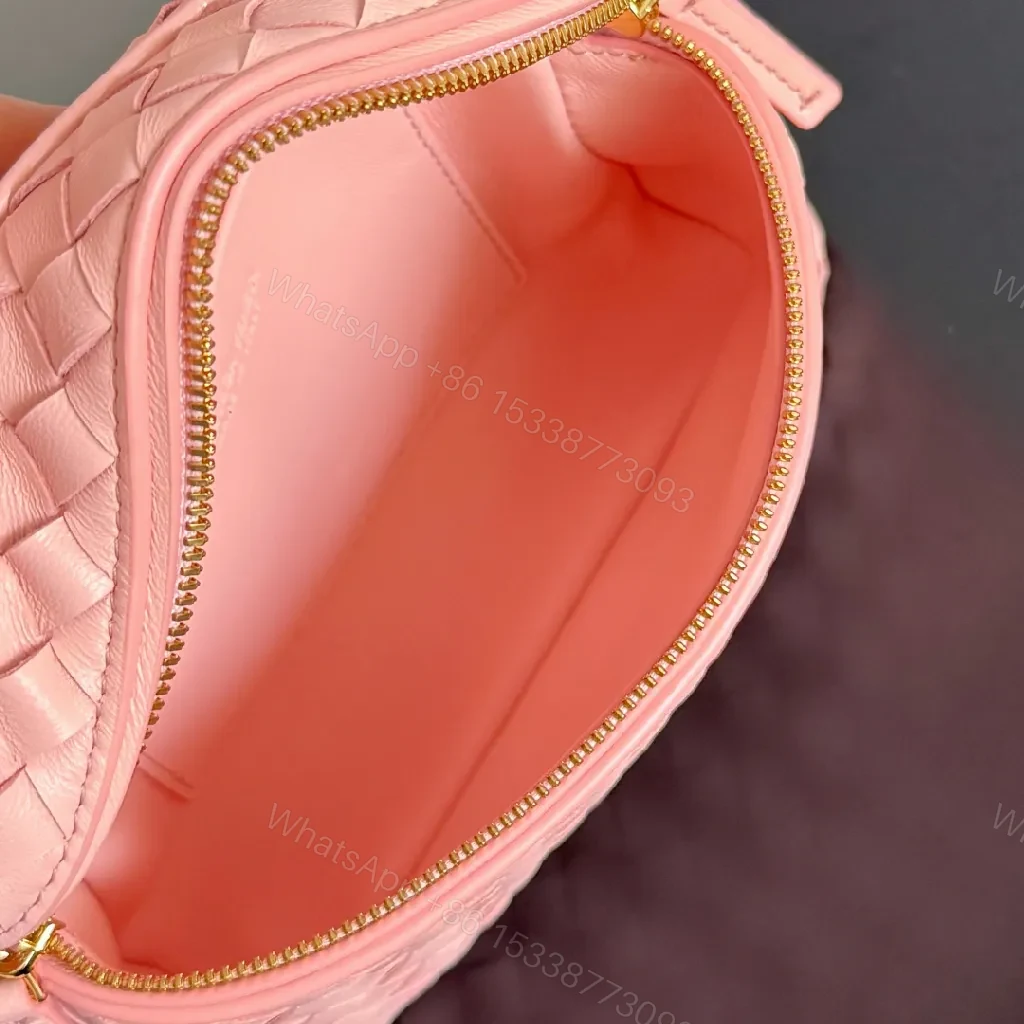 View 9 of Soft Pink Woven Crossbody: Mini Luxe, Gold Hardware Set