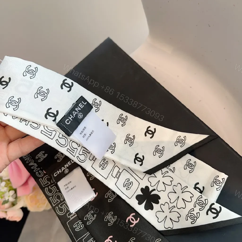 View 8 of Monochrome Silk Scarf: Luxe, Logo-Accent, Everyday Scarves