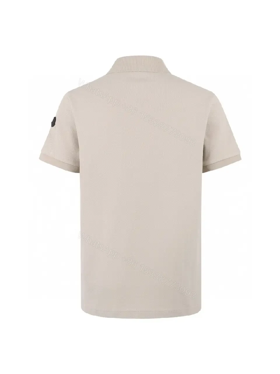 View 10 of Beige Polo Shirt Short-Sleeve Classic Collar Patch Logo Polo Hem