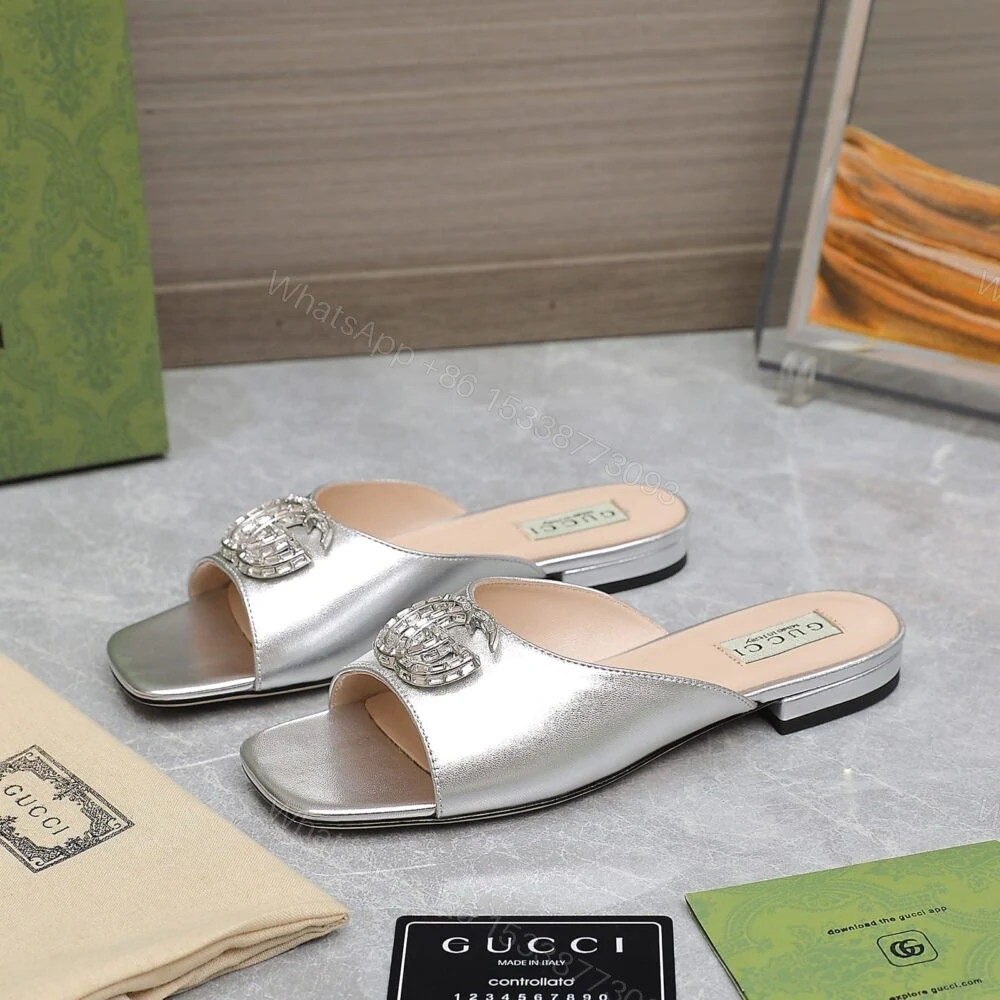 View 2 of Gucci GG Crystal Slippers Silver