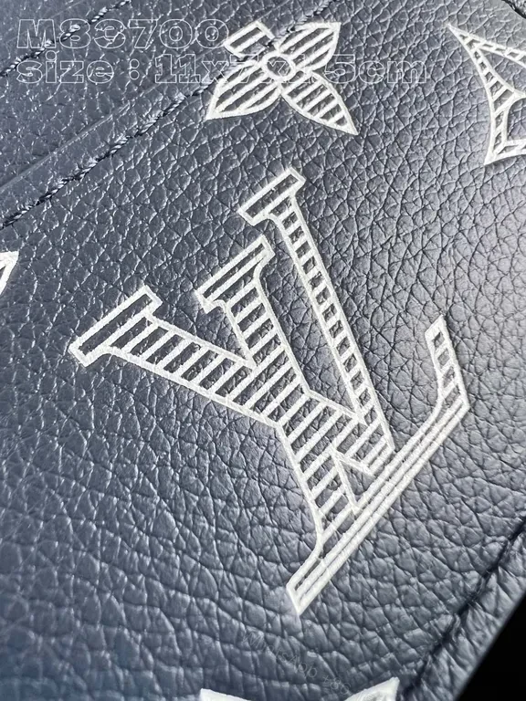 View 6 of Chic Signature Cardholder: Navy Leather, White LV-Style Print, Slim Luxe
