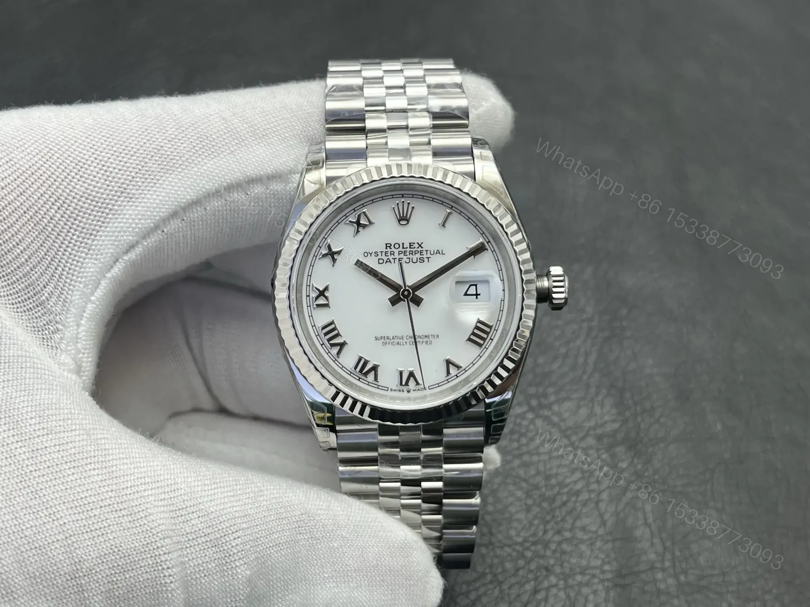 View 2 of Rolex Datejust 36 Stainless Steel Fluted Jubilee White Roman 116234-0089