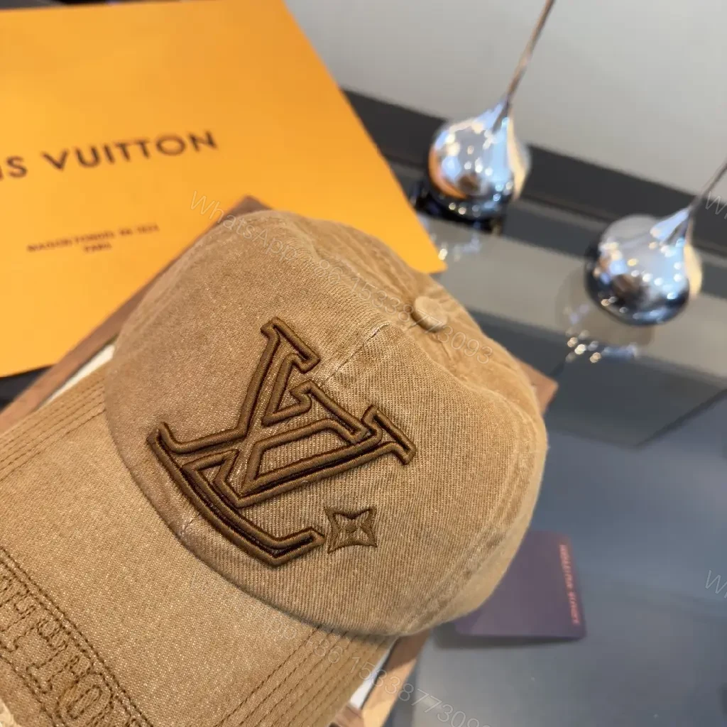 View 3 of Casual Luxe Cap: Distressed Tan Cotton with LV Logo