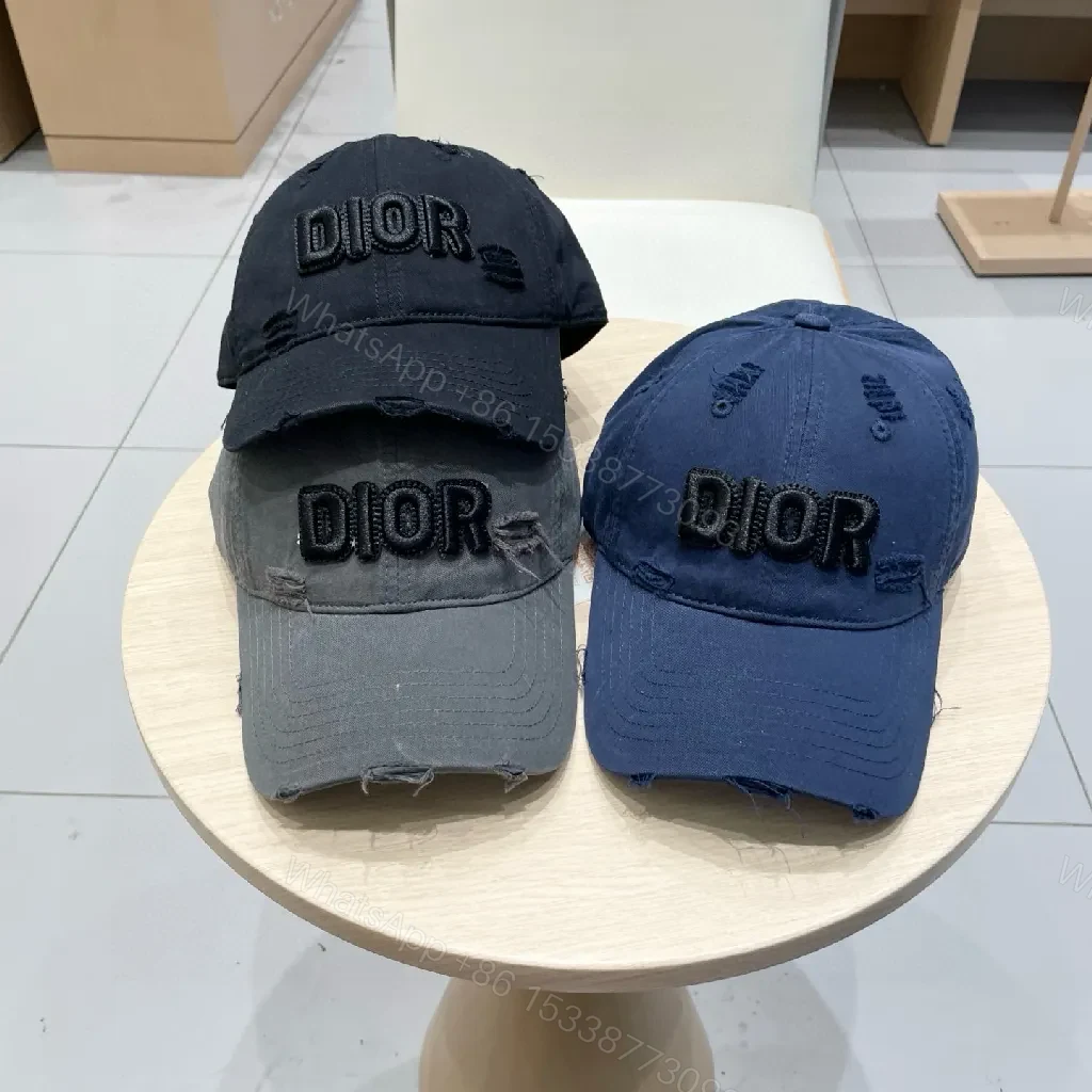 View 5 of Charcoal Cotton Distressed Cap: Dior-Inspired Monogram Edge