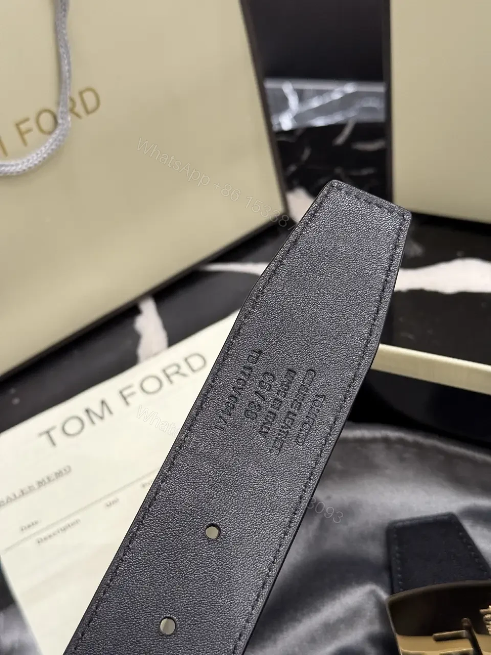View 7 of Navy Leather-Texture Belt with Champagne Hardware