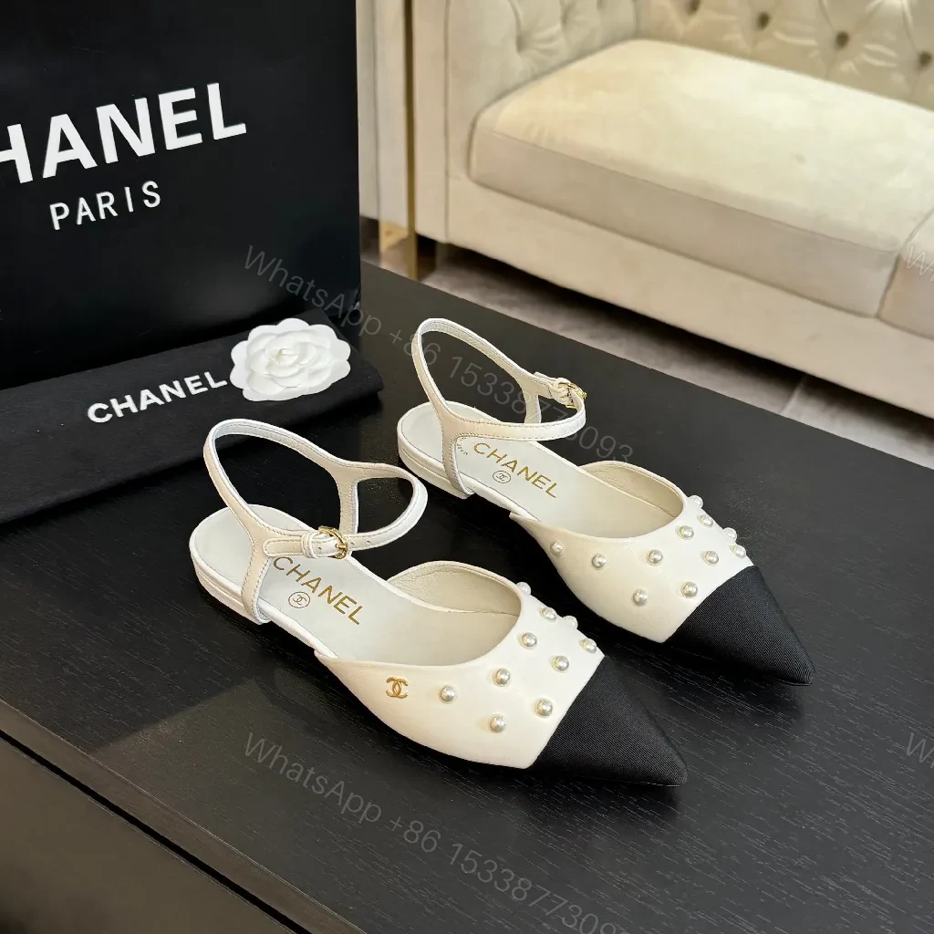 Ivory & Black Pearl Slingbacks: Two-Tone Pointed-Toe Shoe — view 1