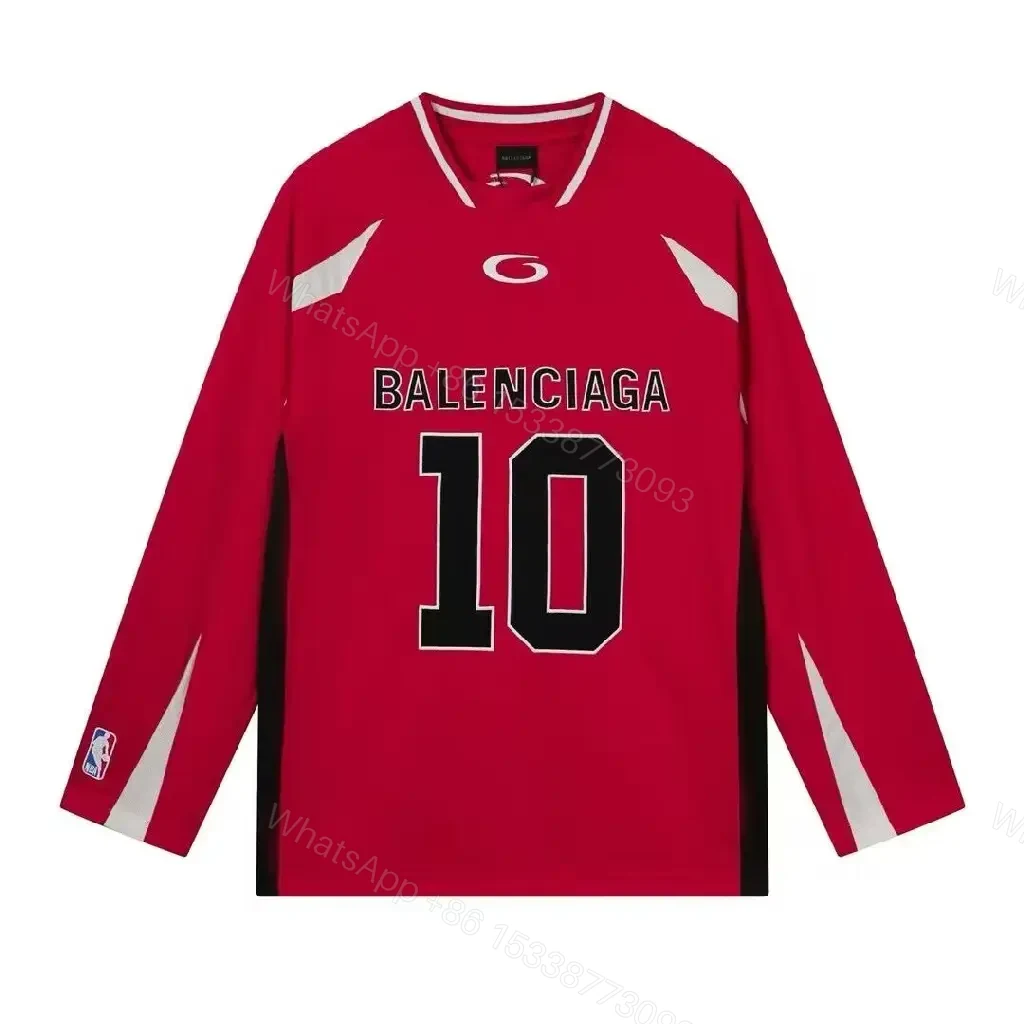 View 2 of Red Base + Premium Fabric + Modern Jersey + Bold BALENCIAGA Print + Hockey-Inspired Jersey