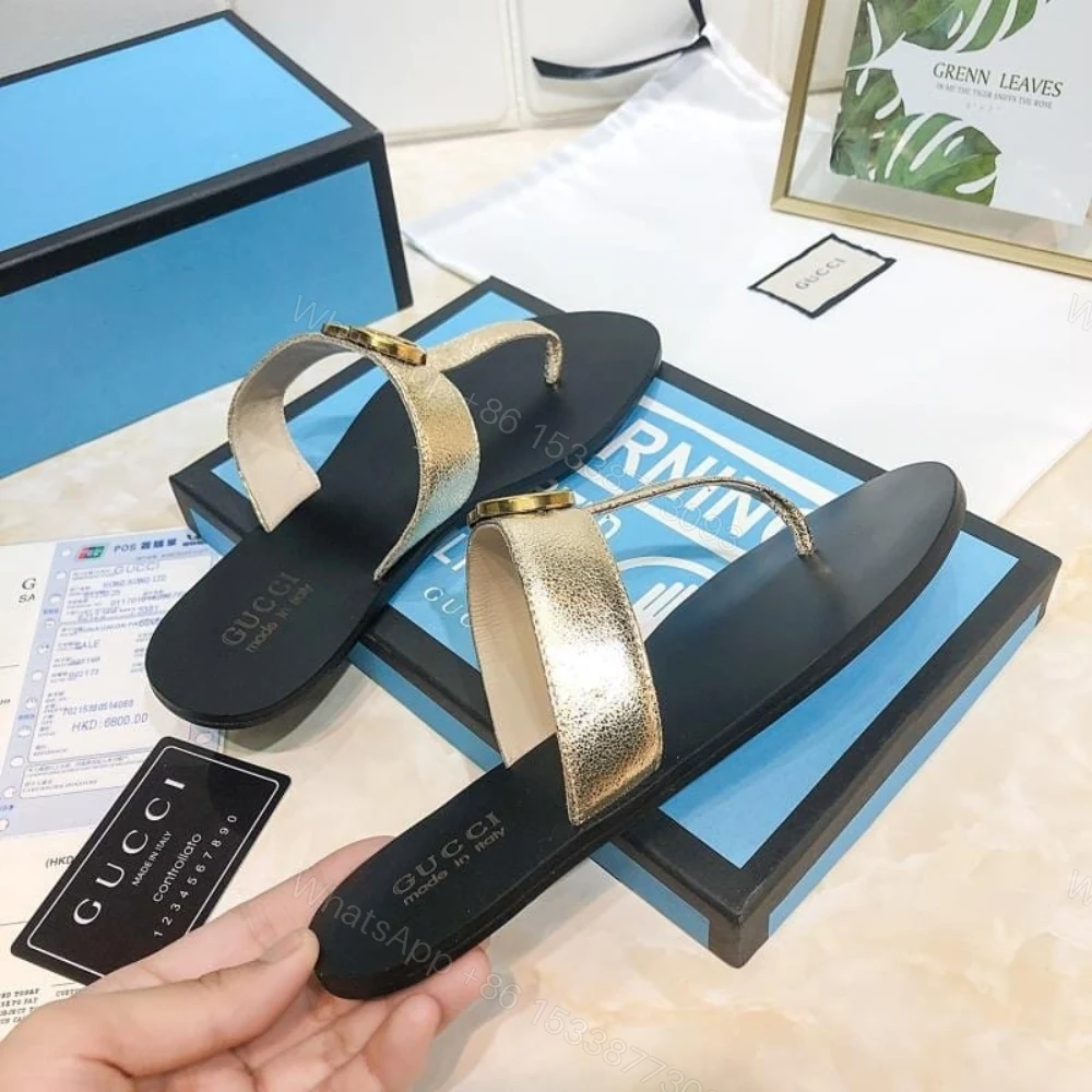 View 5 of Gucci Thong Sandals With Double G Gold