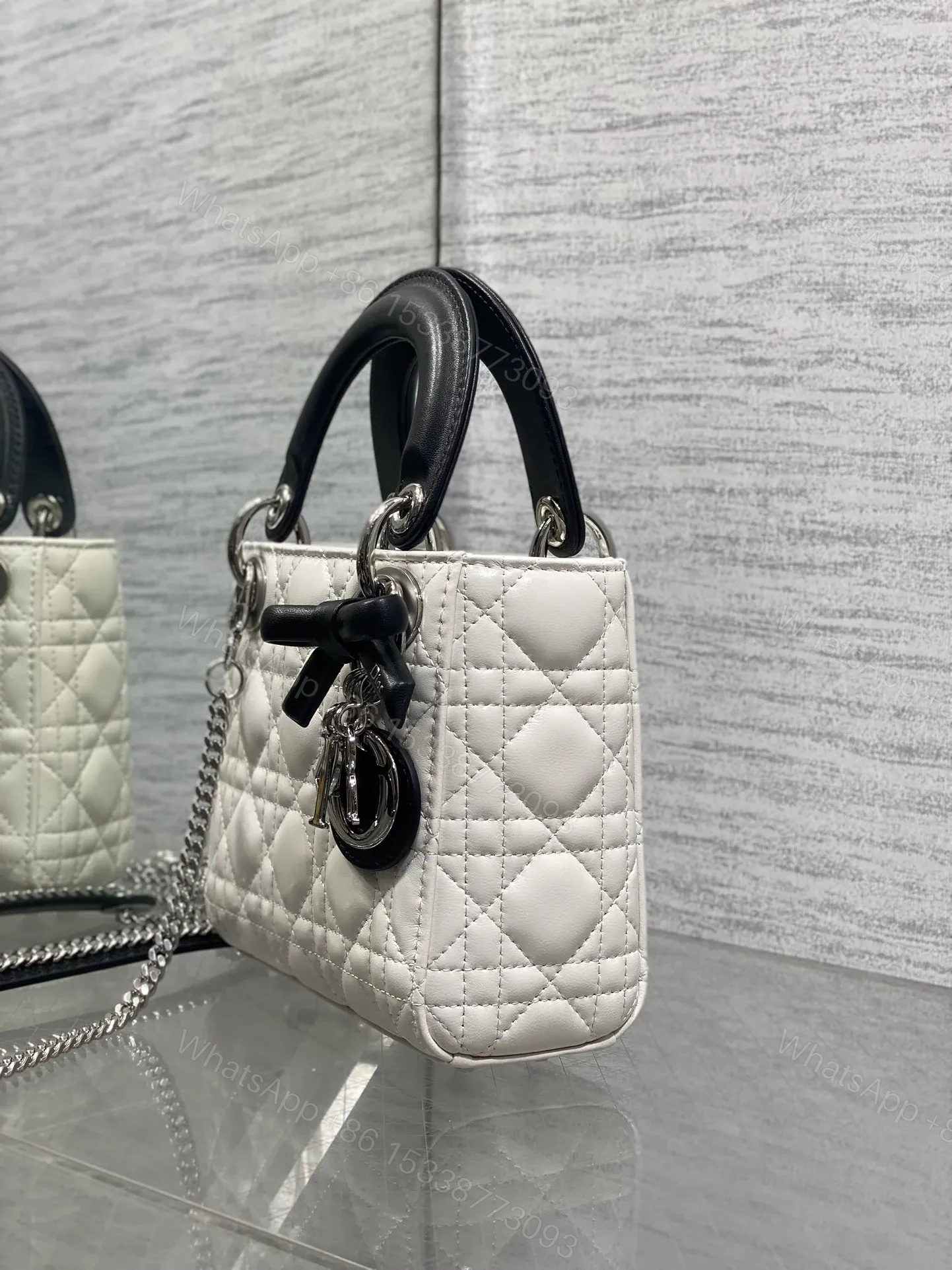View 5 of Dior Mini Lady Dior Bag with Chain in two-tone latte and black