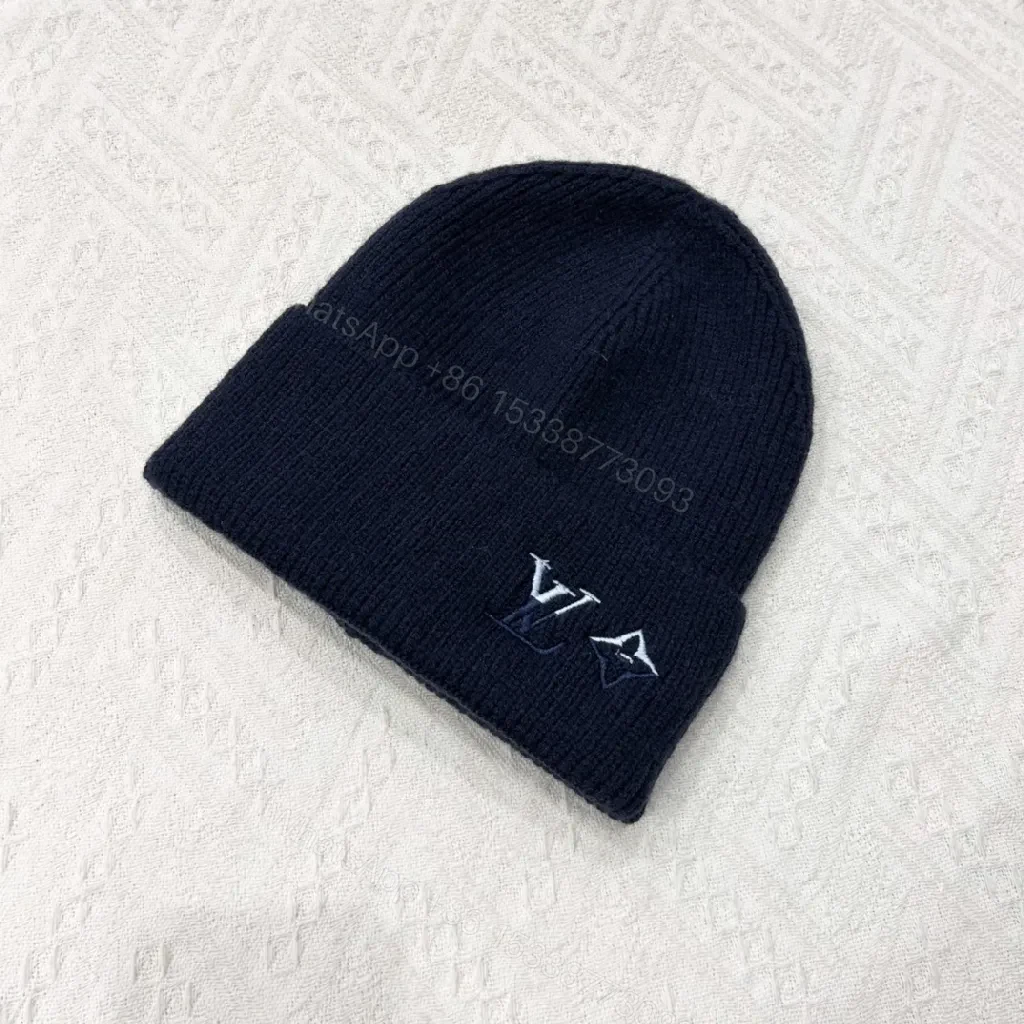 View 2 of Soft Knit Beanie: Subtle LV-Style Emblem, All-Season Style