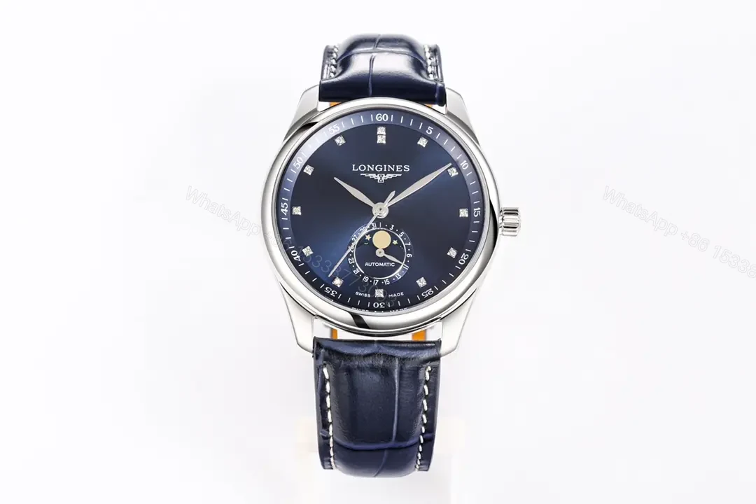 Longines Master Collection Moonphase 40mm Watch Blue Dial Leather Strap — view 1