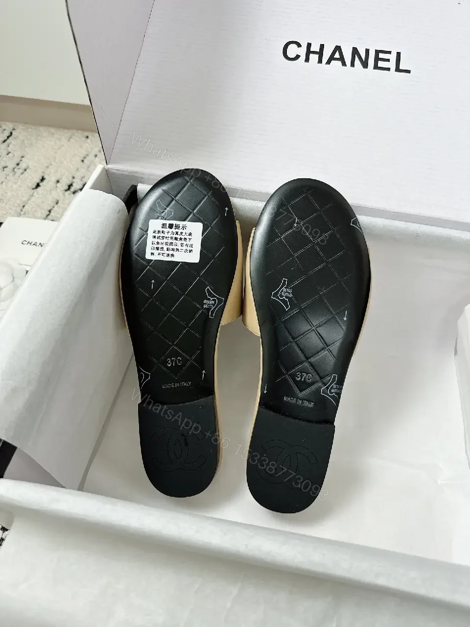 View 4 of Neutral Beige Leather Slides + Logo Accent, Modern Luxury Slide