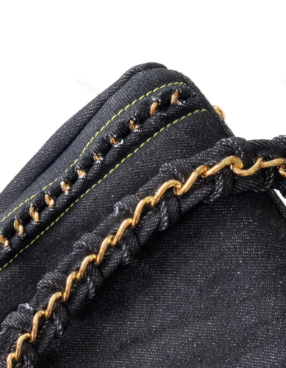 View 9 of Black Velvet Compact Handbag with Gold Stitching