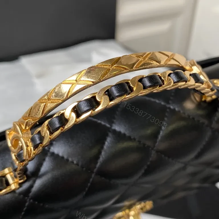 View 3 of Black Quilted Flap Bag with Gold Chain â€” Effortless Designer-Sophistication