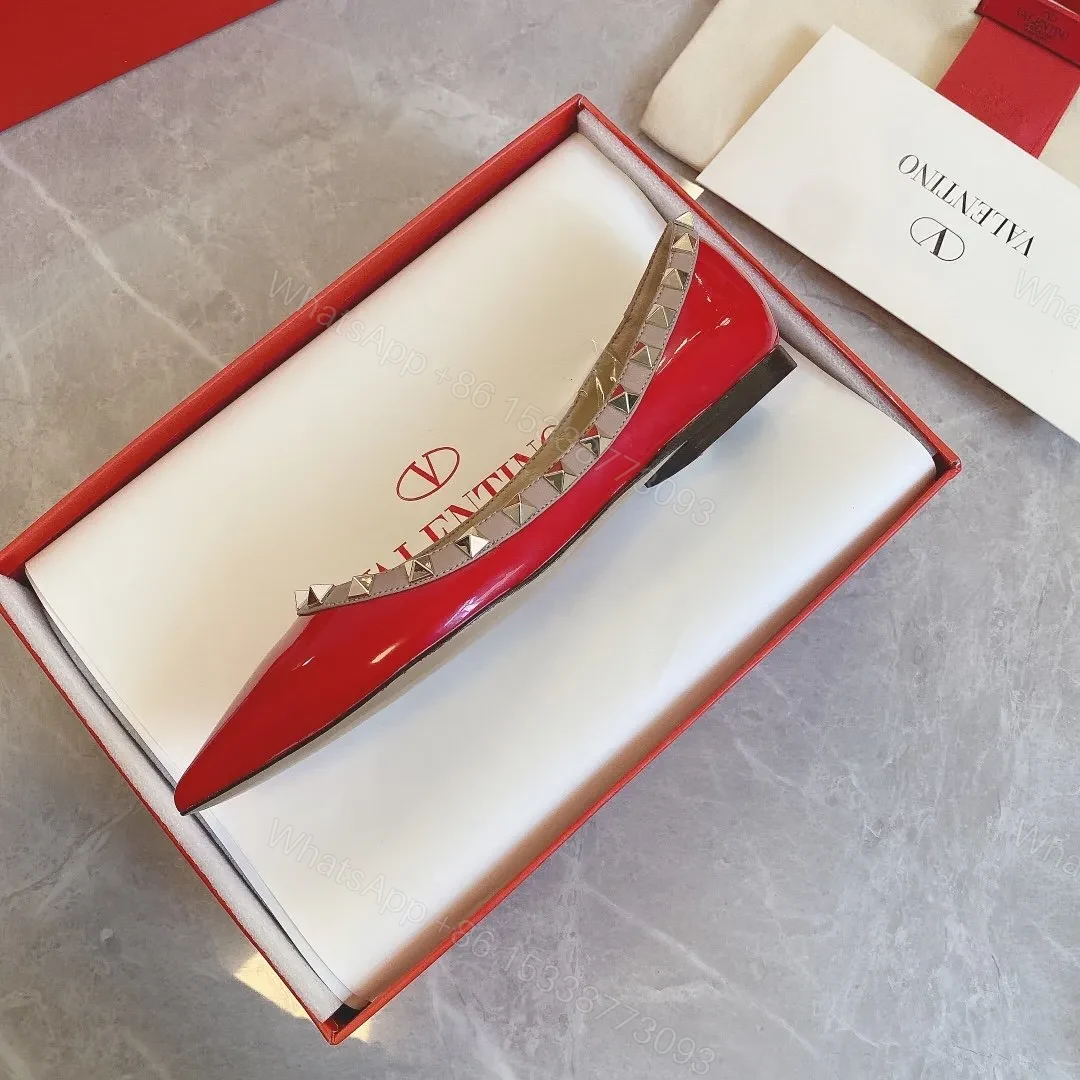 View 6 of Valentino Women Red Patent Leather Studded Flats
