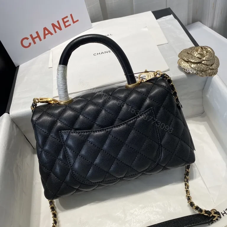 View 5 of Black Quilted Lambskin Flap Bag - Gold CC Hardware, Crossbody Style