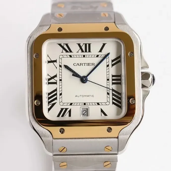 View 2 of Cartier super clone Santos White Dial Two-Tone Bracelet Premium 40MM RG-CARTIER-SANTOS-WHT-TT-BRC-40