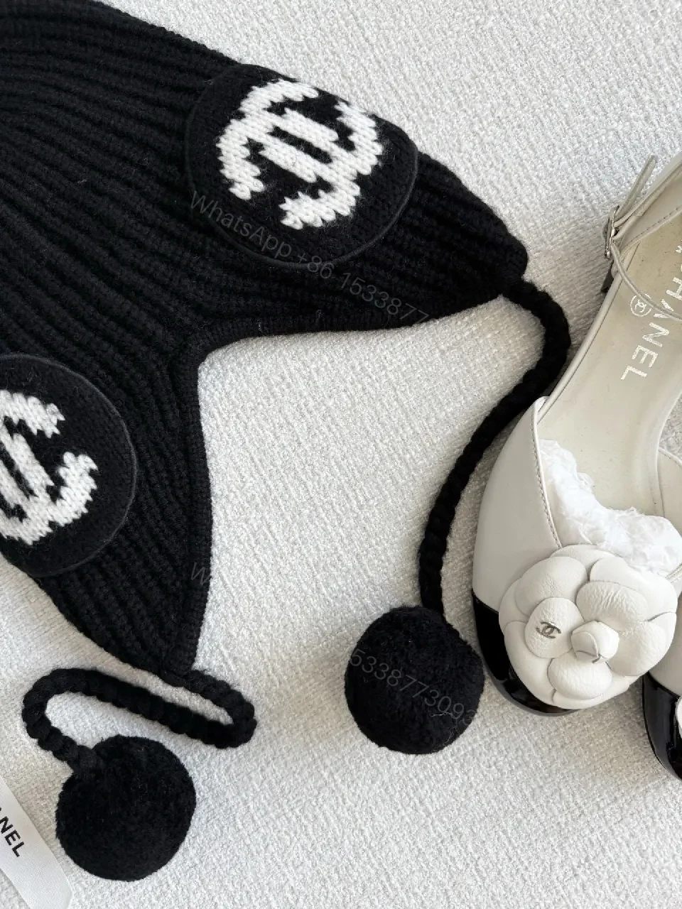 View 9 of Chic Knit Beanie with Logo Patches and Earflaps