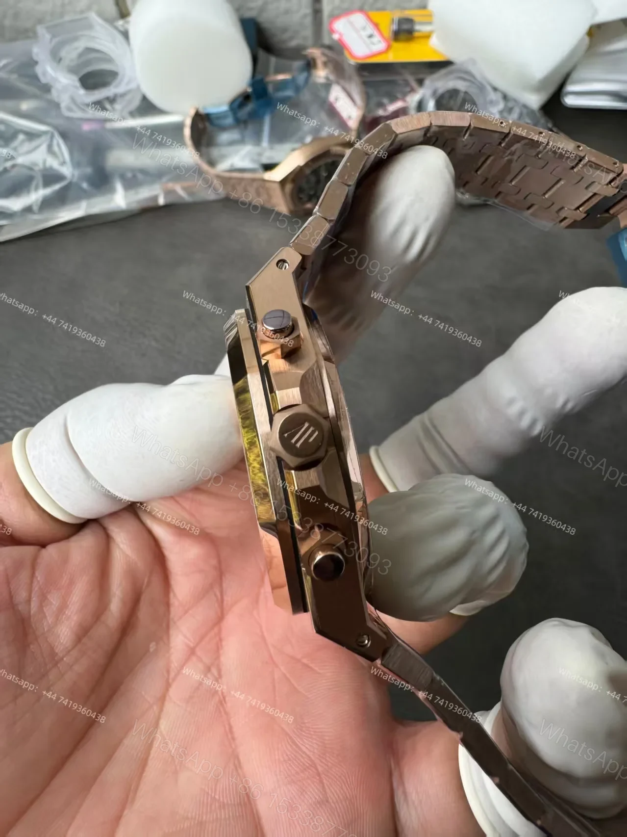 View 8 of Audemars Piguet Super Clone Royal Oak Rose Gold Blue Dial 26240 Chronograph 41mm Cal.4401