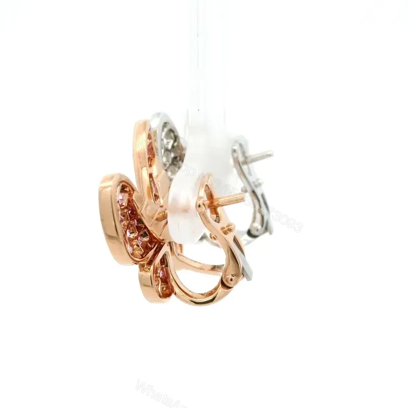 View 6 of 18K Gold Two Butterfly Diamond Pink Sapphires Earrings