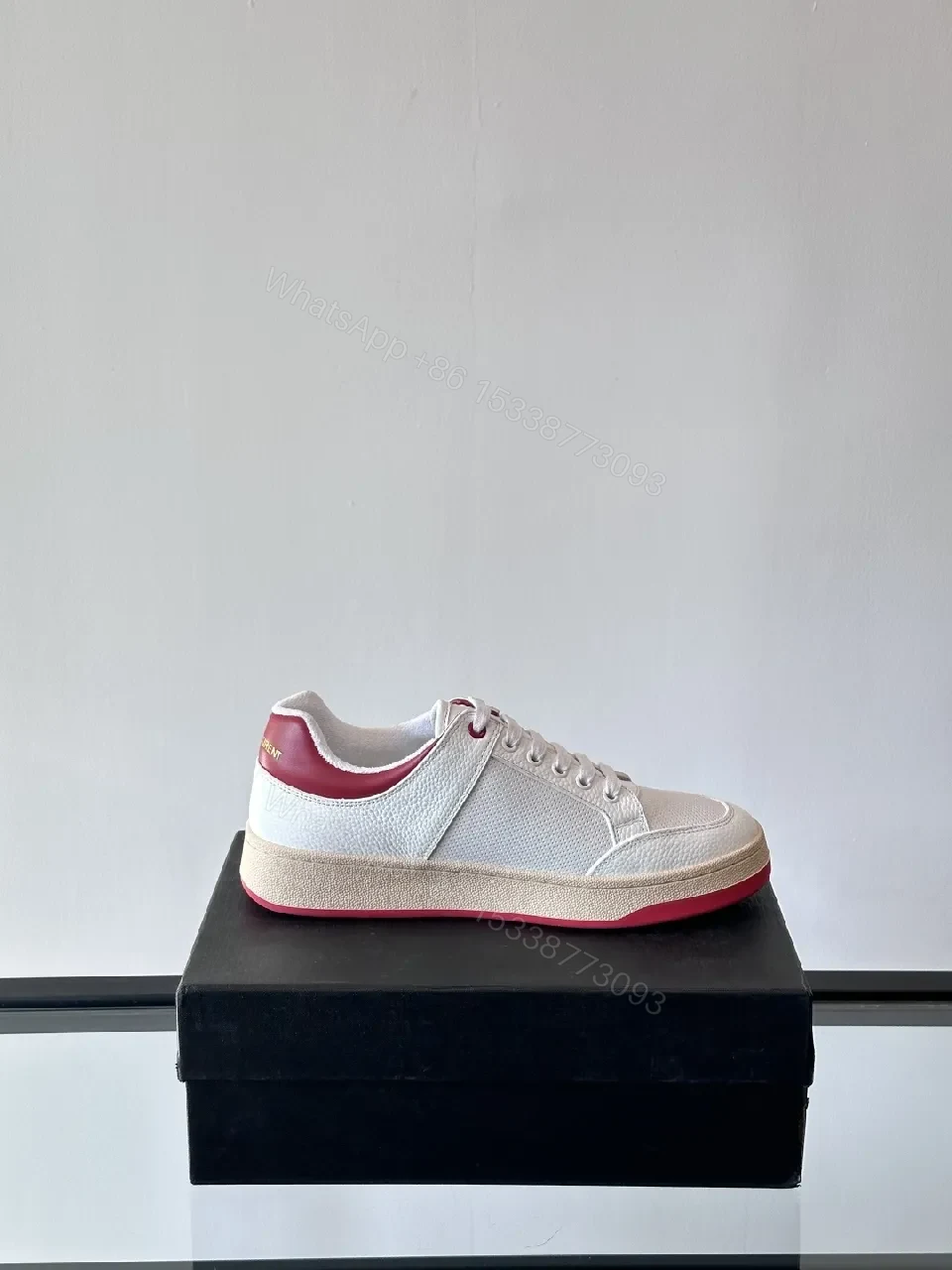 View 7 of White Leather Low-Top Sneakers with Rose Accents, Modern Comfort