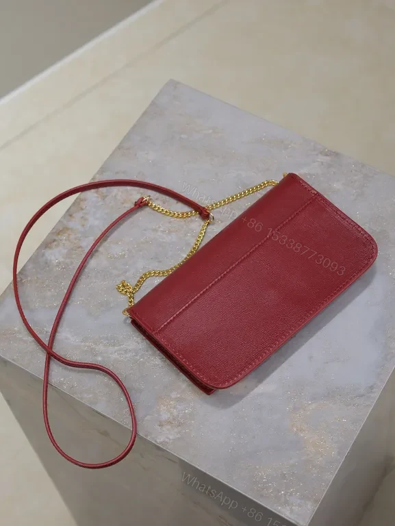 View 5 of Chic Burgundy Leather Crossbody Wallet with YSL Hardware