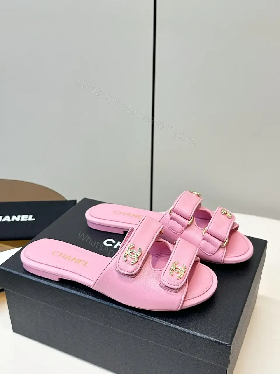 View 4 of Pink Leather Slides + Gold Hardware + Luxe-Chic + All-Day Comfort + Slides