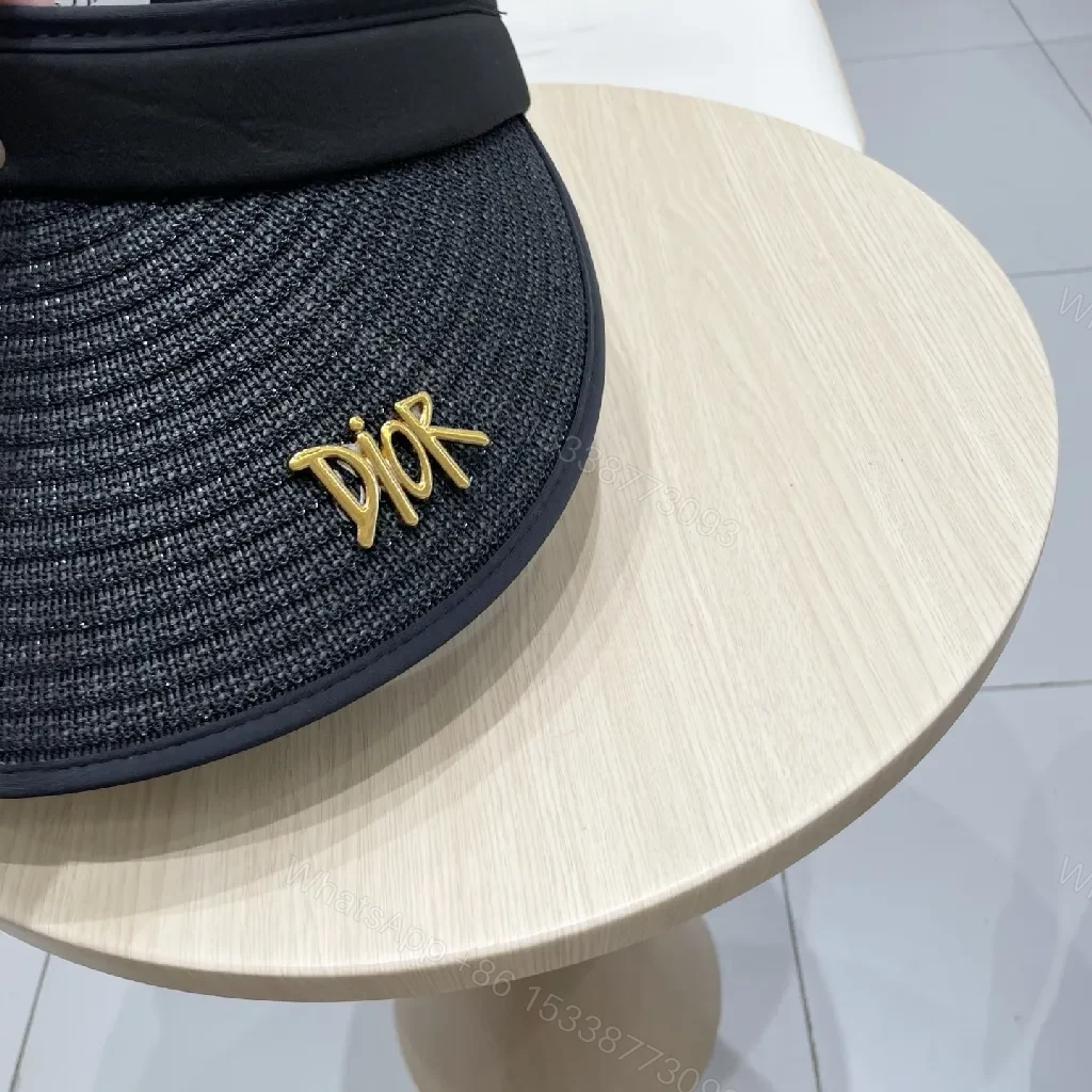 View 7 of Black Straw Visor + Handwoven Straw + Luxe + Gold Dior Accent + Visor