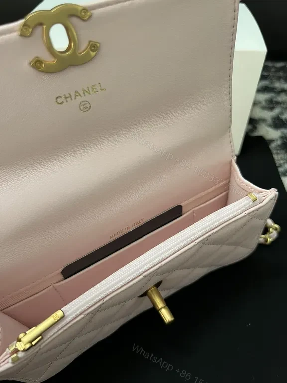 View 5 of Chanel-Inspired Pink Quilted Leather Mini Bag with Gold Chain